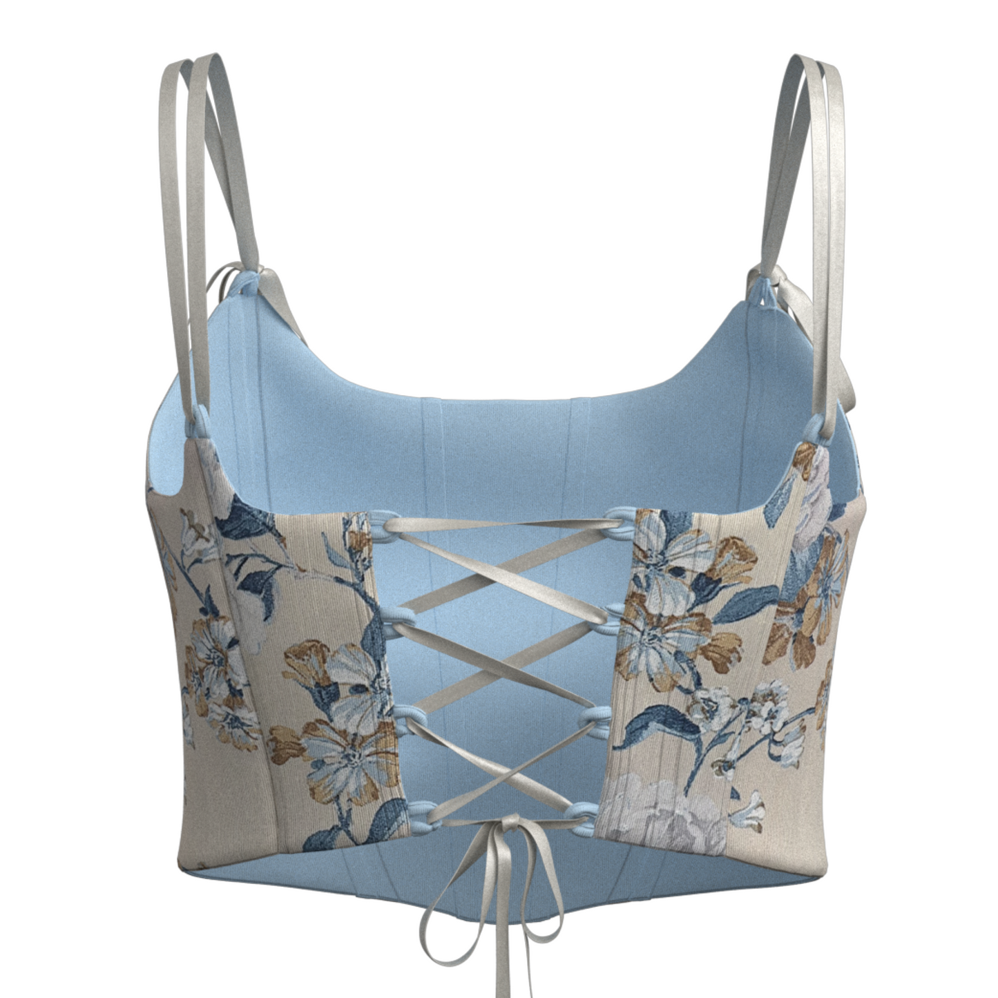 Double Sided Corset Top  "Blue Sky & White Roses"