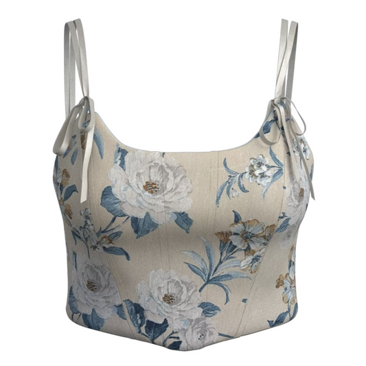 Double Sided Corset Top  "Blue Sky & White Roses"