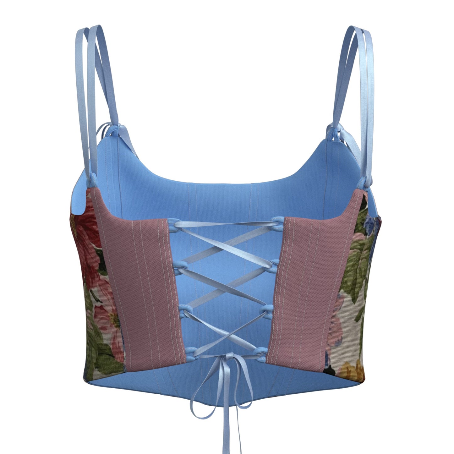 Double Sided Corset Top  " Blue & Bouquet"